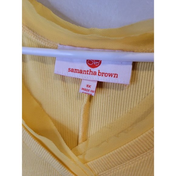 Samantha Brown Size 1X Womens Top Yellow Dolman Sleeve V Neck Knit Shirt - Picture 3 of 5